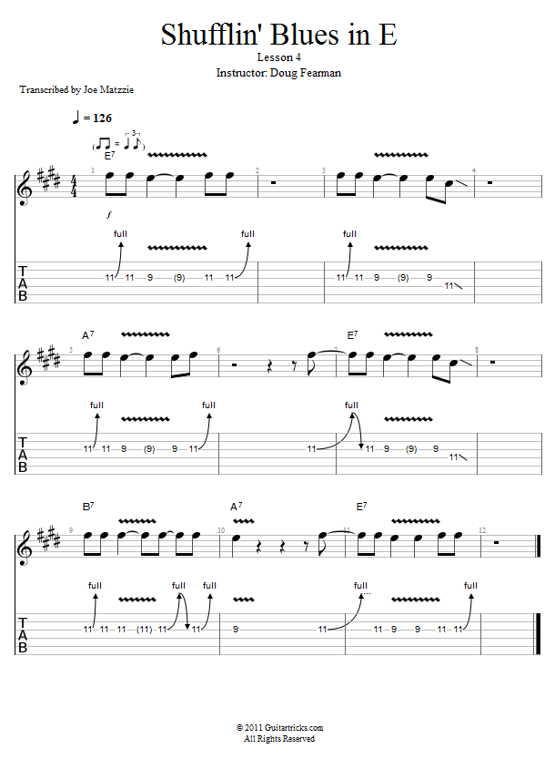 Guitar Lessons: Shufflin' Blues in E: Lesson 4