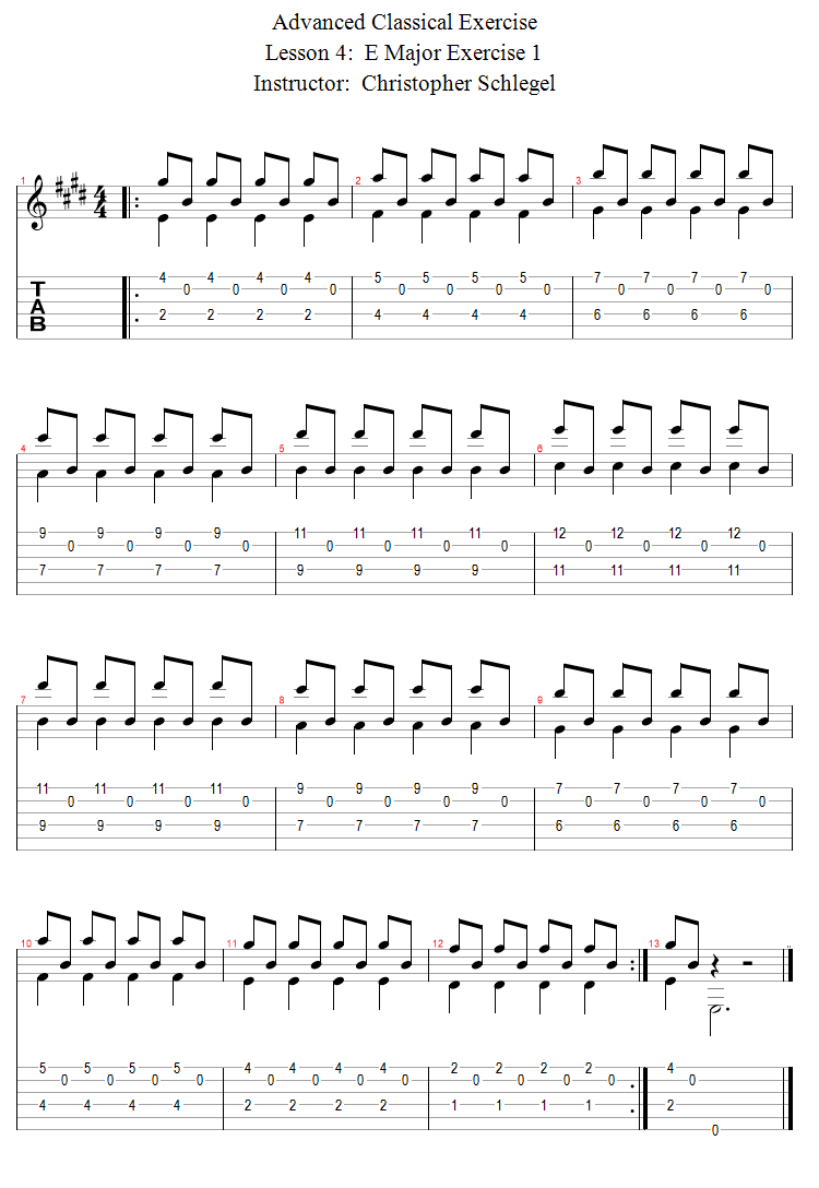 E Major Exercise 1 song notation