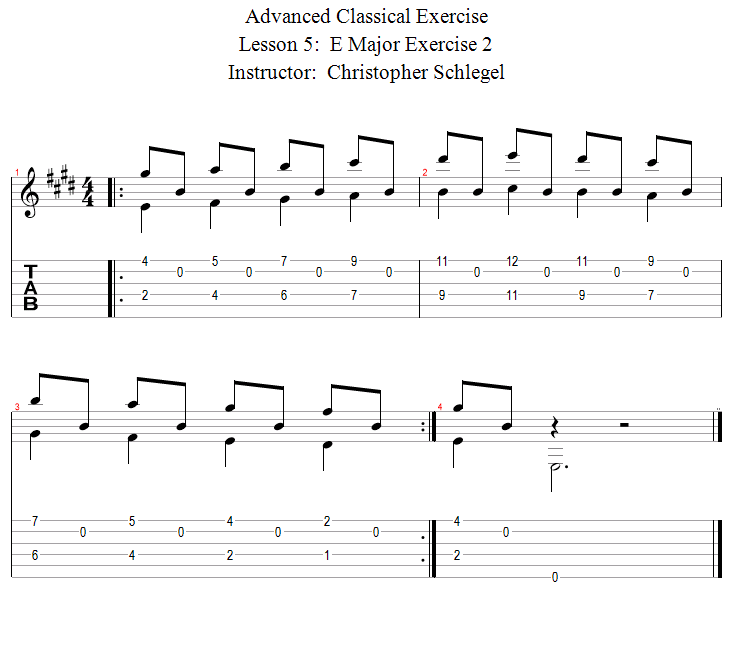E Major Exercise 2 song notation