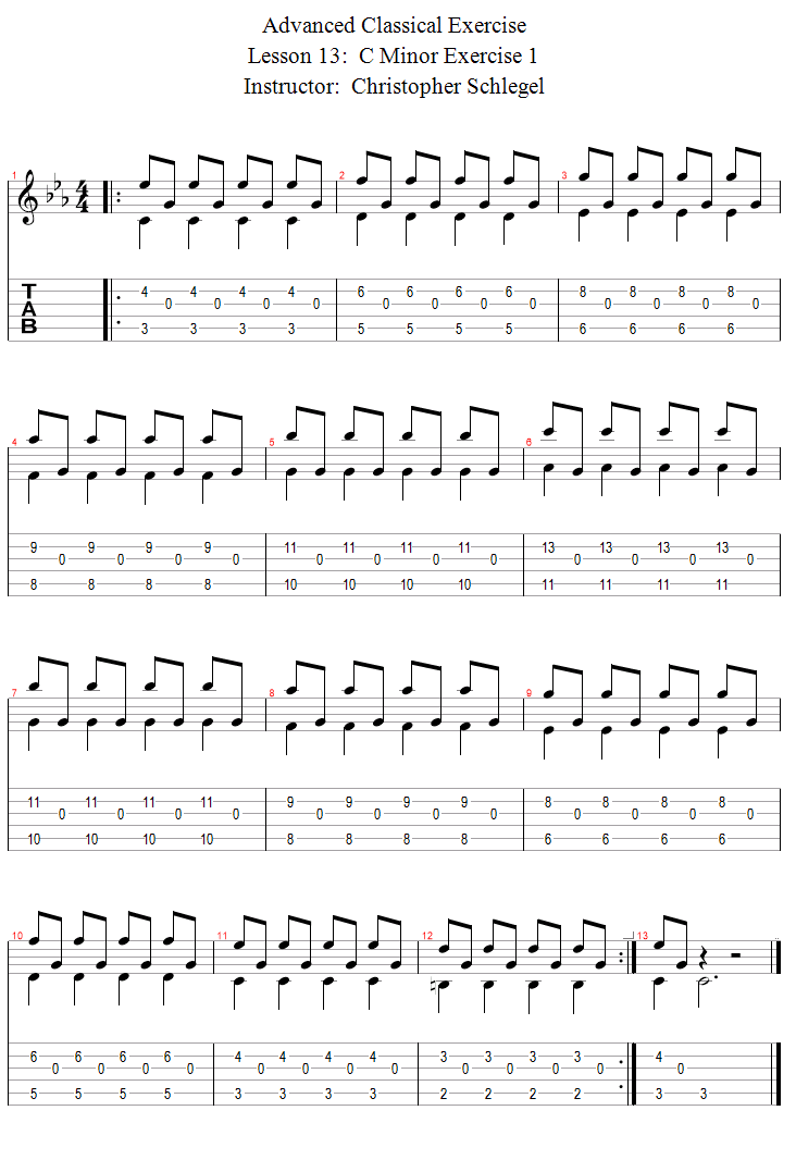 C Minor Exercise 1 song notation