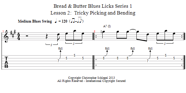 Tricky Picking and Bending song notation