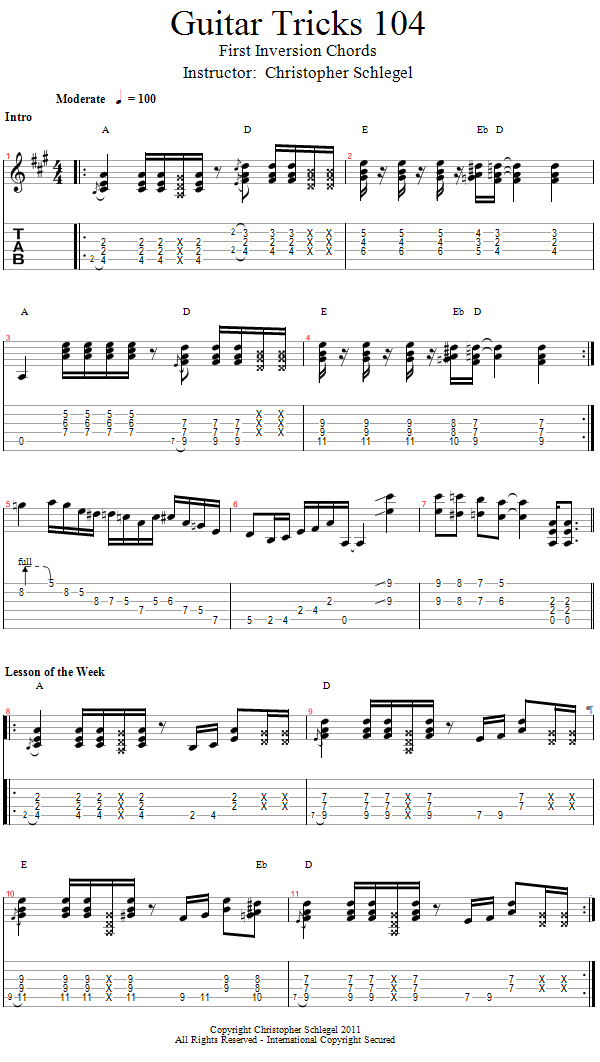 Guitar Tricks 104: First Inversion Chords song notation