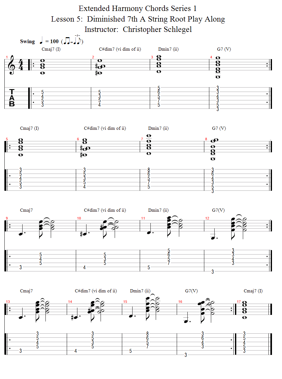 Diminished 7th A String Root Play Along song notation