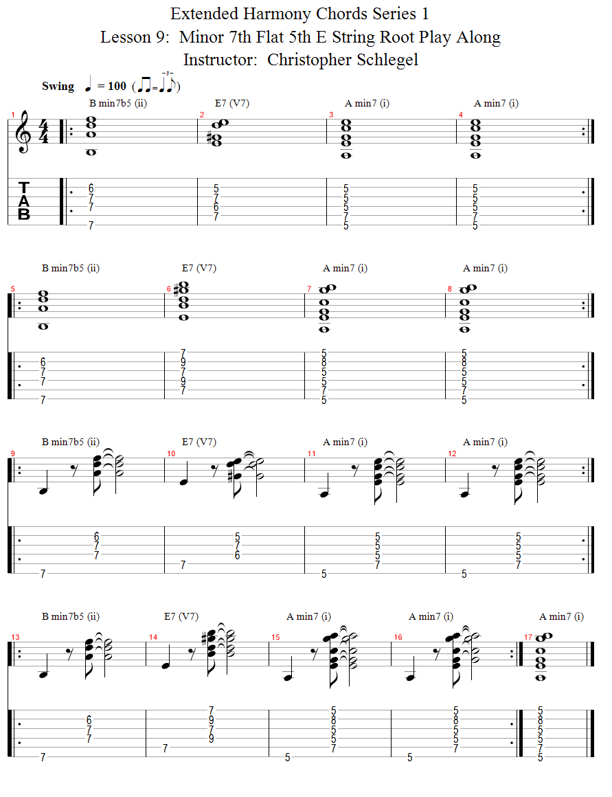 Minor 7th Flat 5th E String Root Play Along song notation