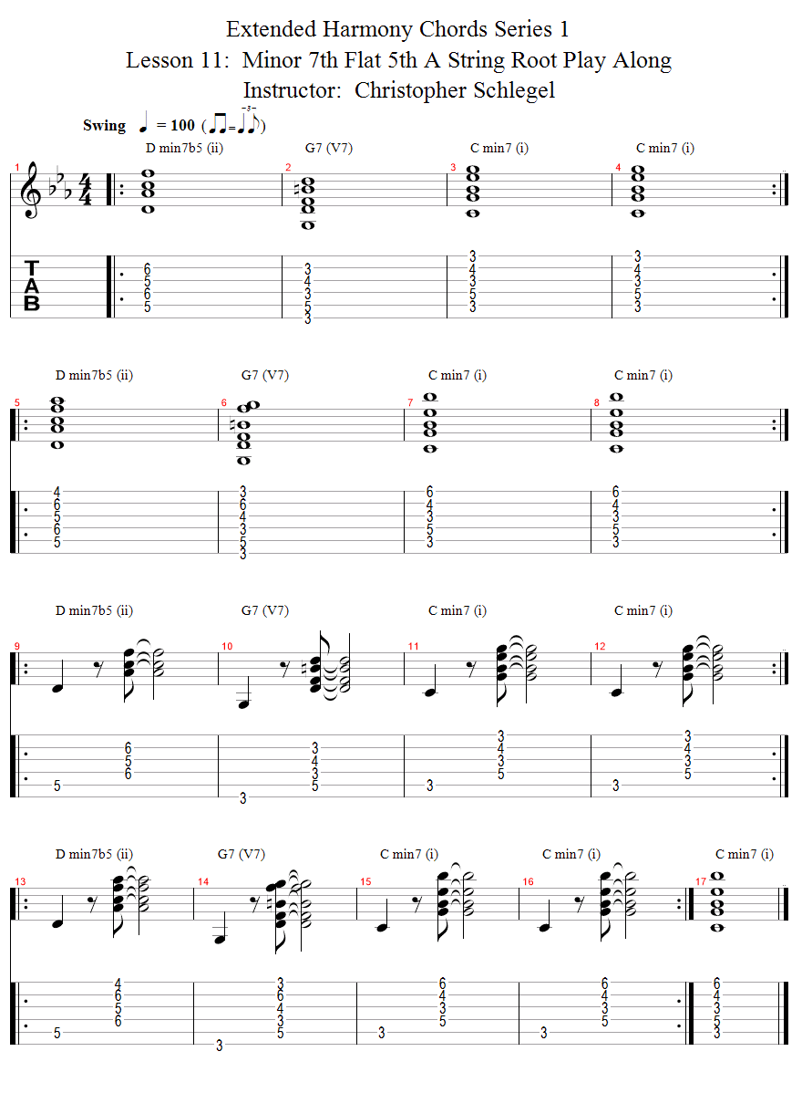 Minor 7th Flat 5th A String Root Play Along song notation