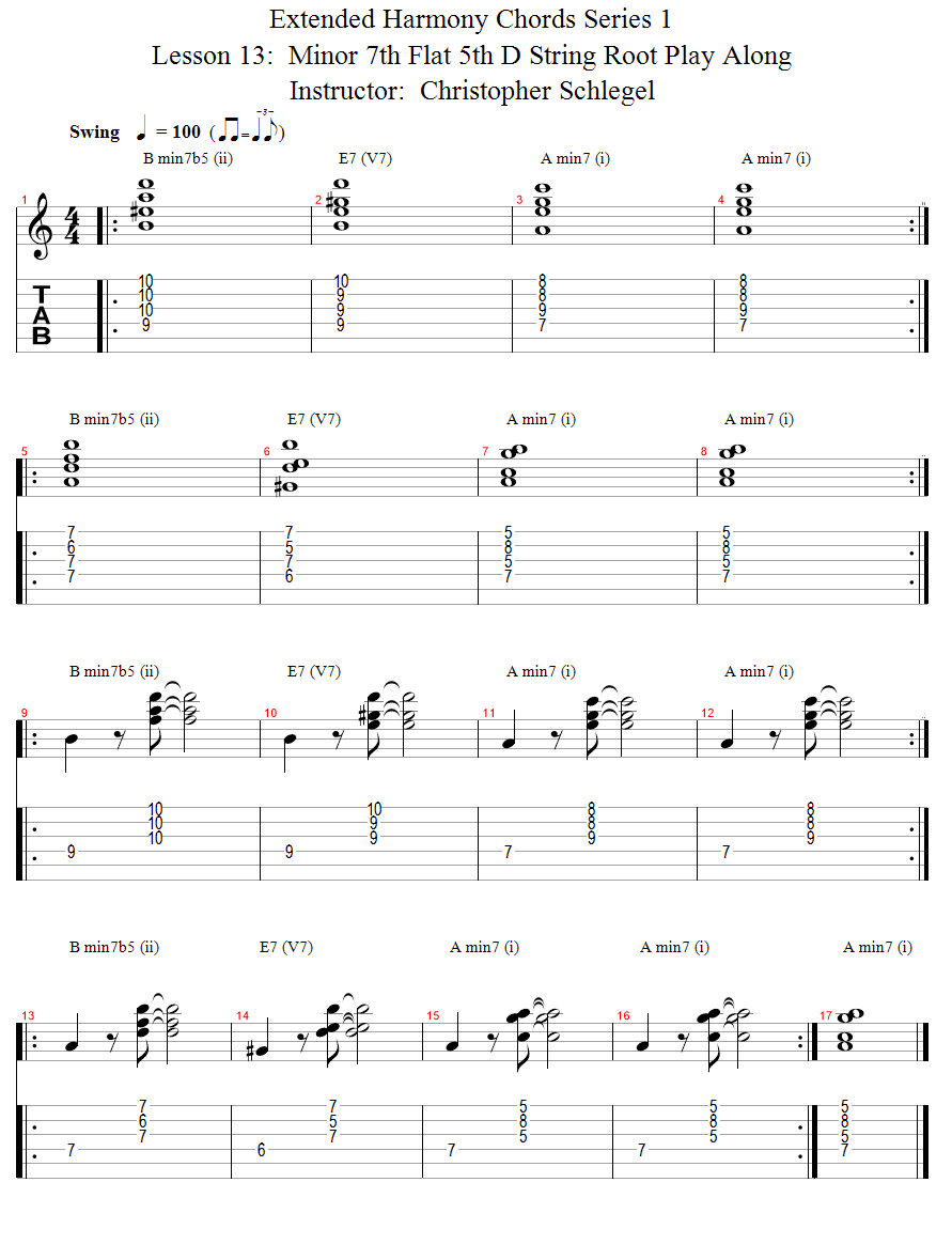 Minor 7th Flat 5th D String Root Play Along song notation