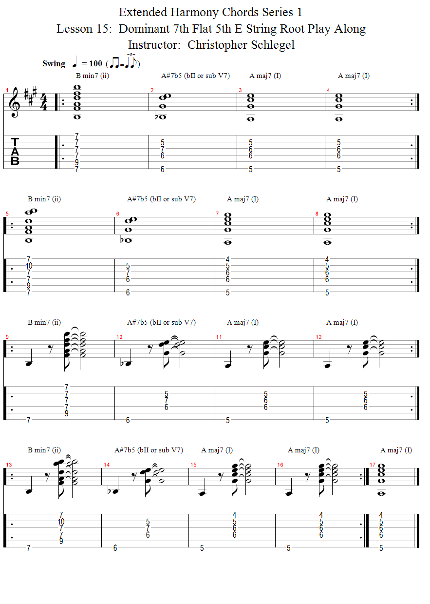 Dominant 7th Flat 5th E String Root Play Along song notation