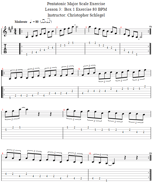 Box 1 Exercise 80BPM song notation