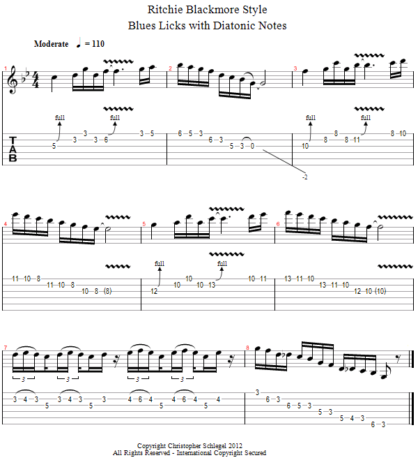 Blues Licks with Diatonic Notes song notation