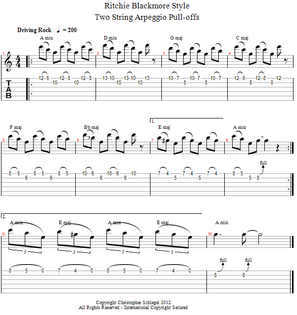 Two String Arpeggio Pull-offs song notation