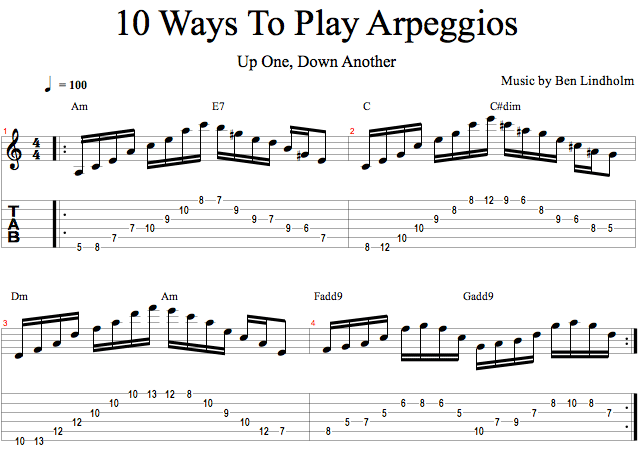 Arpeggios: Up One, Down Another song notation