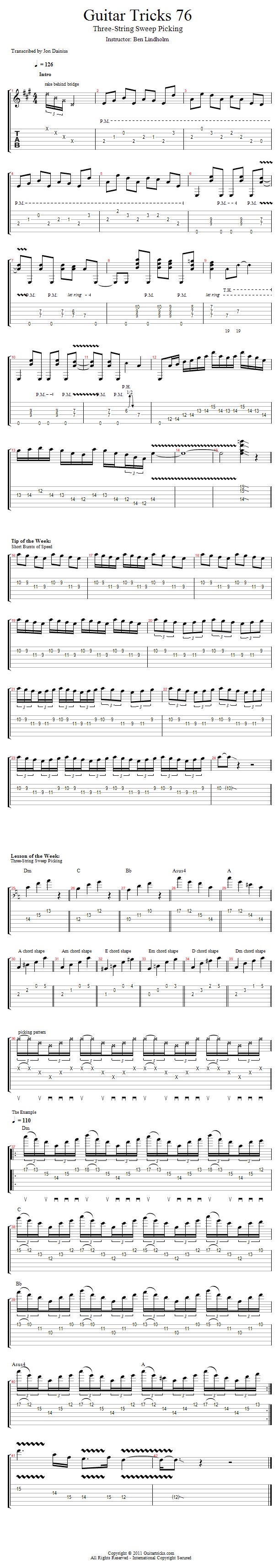 Guitar Tricks 76: 3-String Sweeps song notation