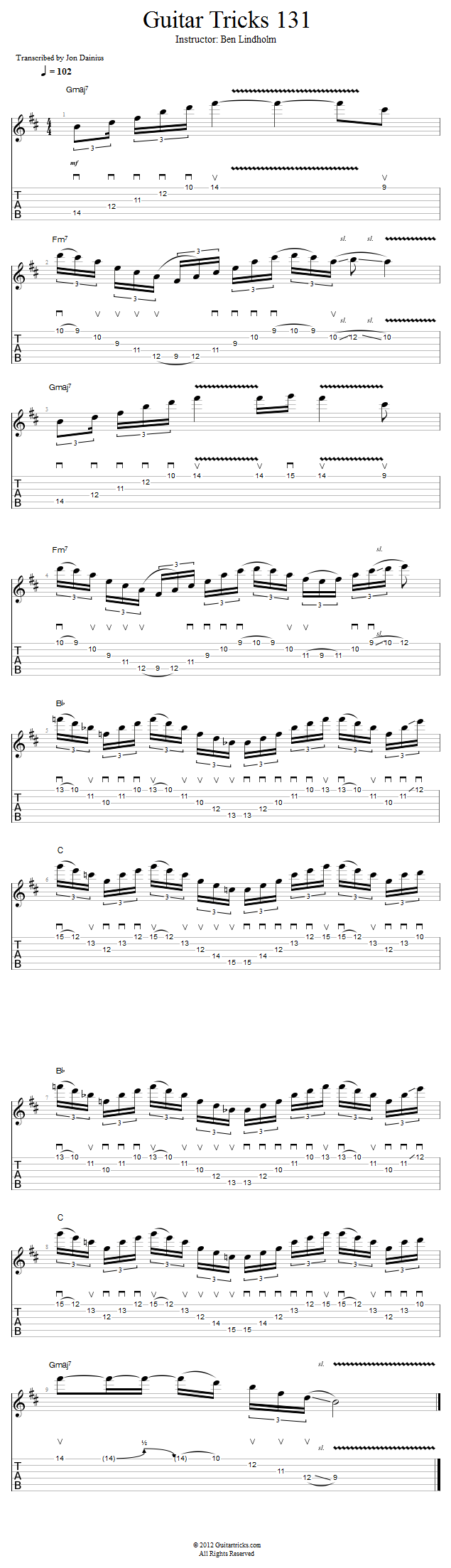 Guitar Tricks 131: 5-String Sweeps song notation