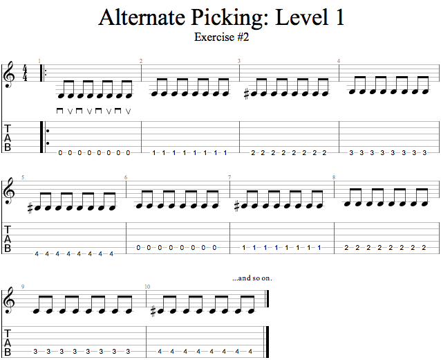 Alternate Picking Exercise #2: Fretting Notes Too song notation