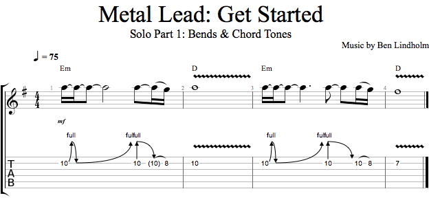 Solo Part 1: Bends & Chord Tones song notation