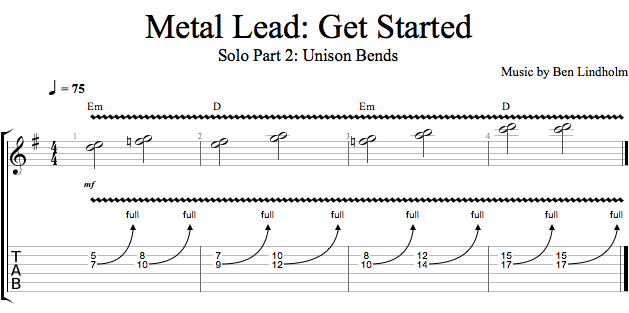 Solo Part 2: Unison Bends song notation