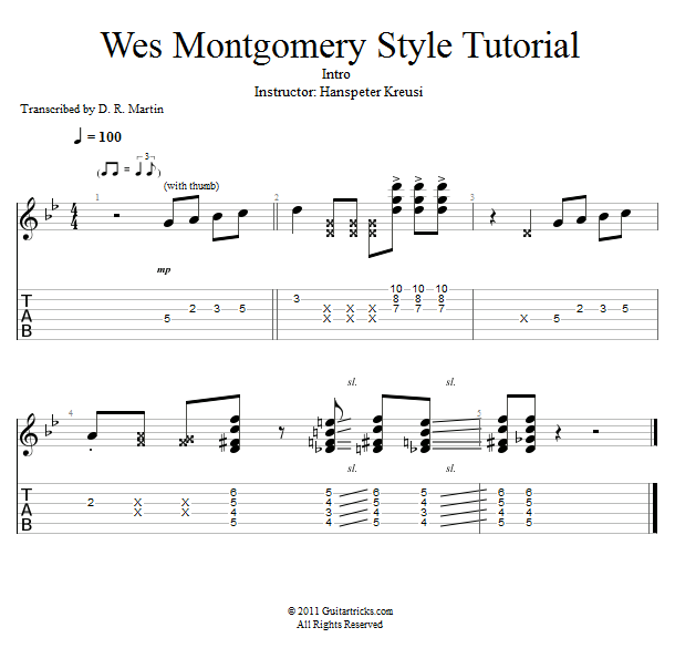 Wes Montgomery Style: Intro song notation