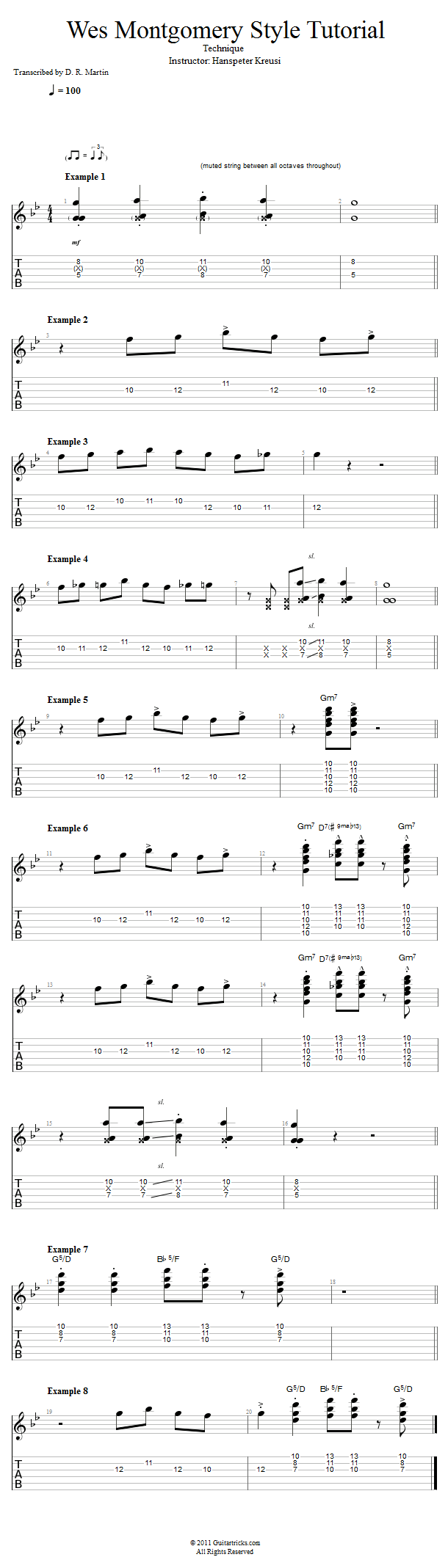 Wes Montgomery Style: Technique song notation