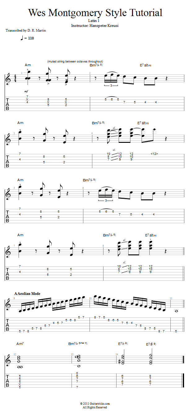Wes Montgomery Style: Latin 1 song notation