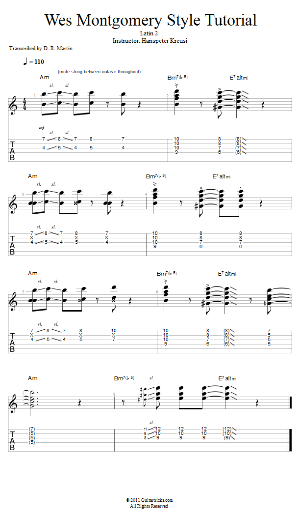 Wes Montgomery Style: Latin 2 song notation