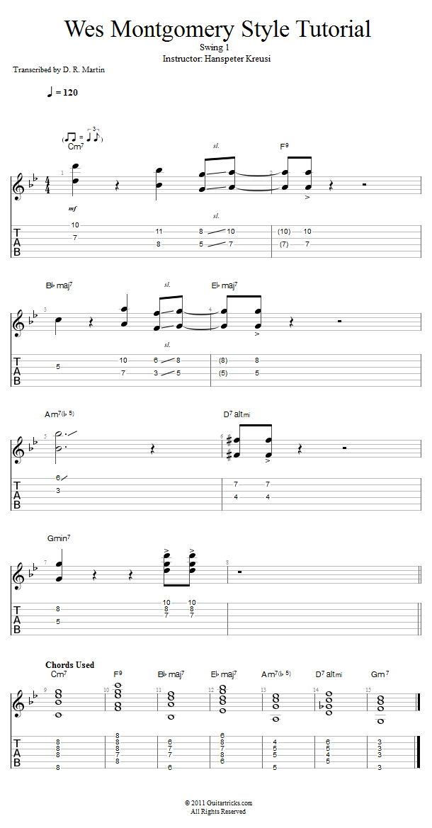 Wes Montgomery Style: Swing 1 song notation