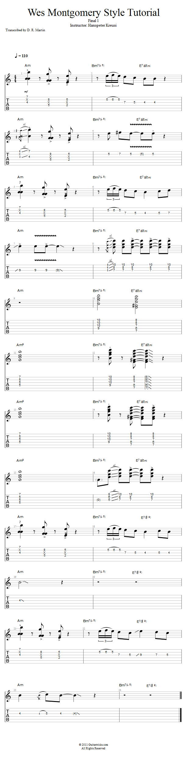 Wes Montgomery Style: Final 1 song notation