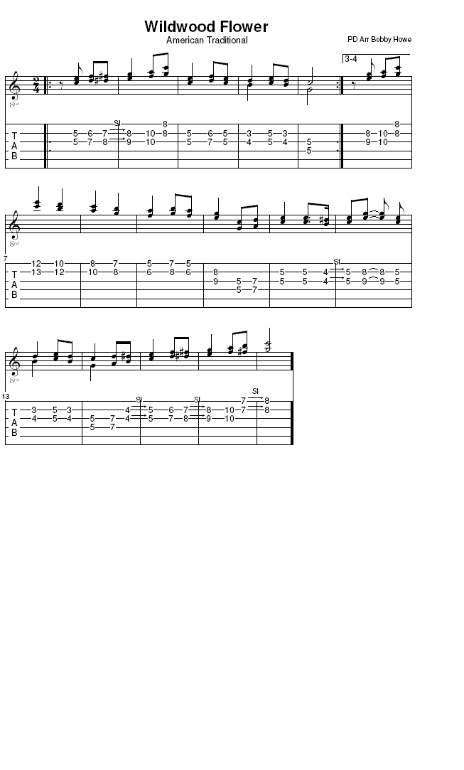 Wildwood Flower, Double Stops: Pt. 1 song notation