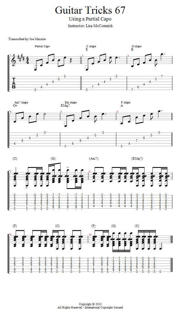 Guitar Tricks 67: Using a Partial Capo song notation