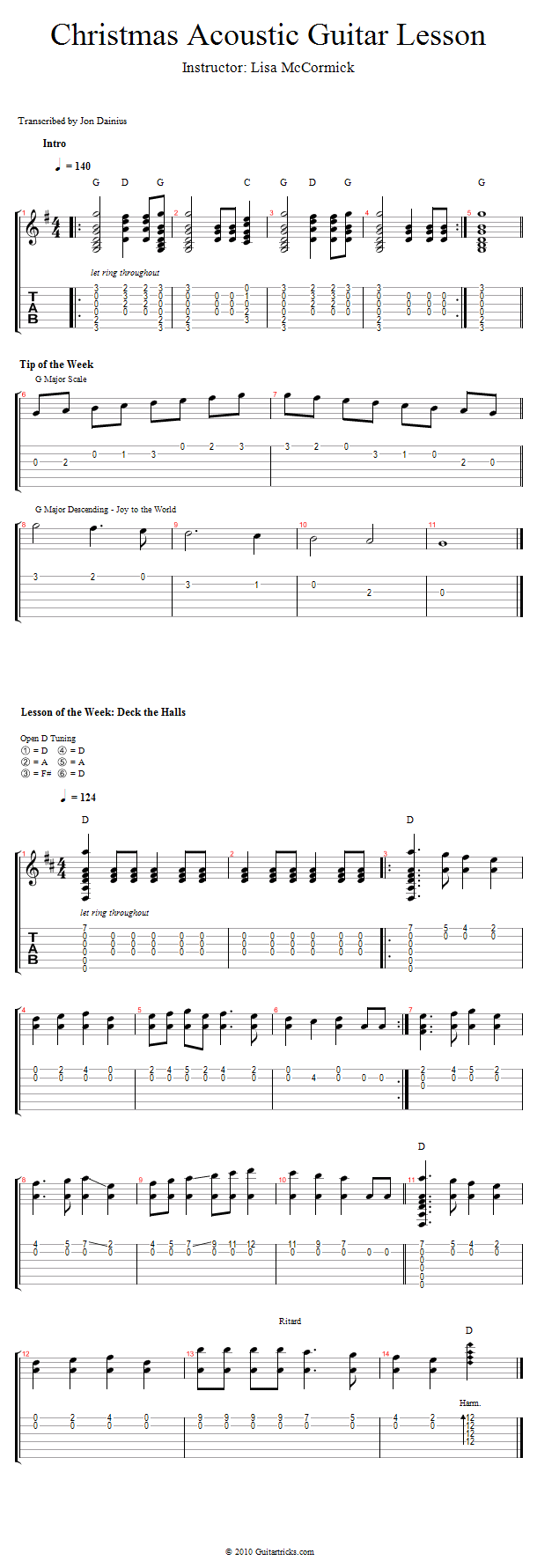 Christmas Acoustic Guitar Lesson song notation