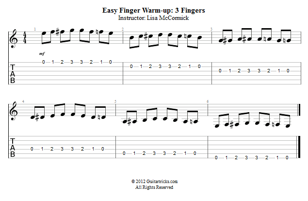 Easy Finger Warm-up: 3 Fingers song notation