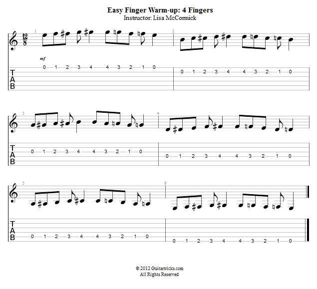 Easy Finger Warm-up: 4 Fingers song notation