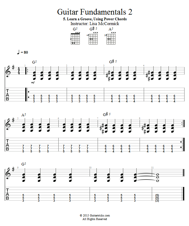 Learn a Groove, Using Power Chords song notation