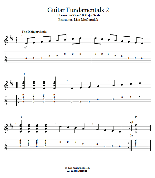 Learn the 'Open' D Major Scale song notation