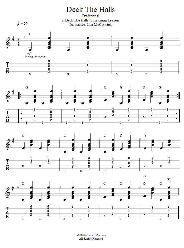 Deck The Halls: Strumming Lesson song notation