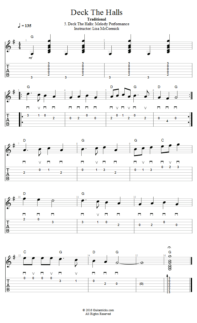 Deck The Halls: Melody Performance song notation
