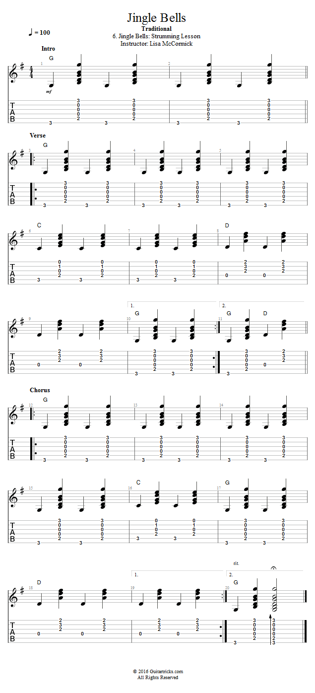 Jingle Bells: Strumming Lesson song notation