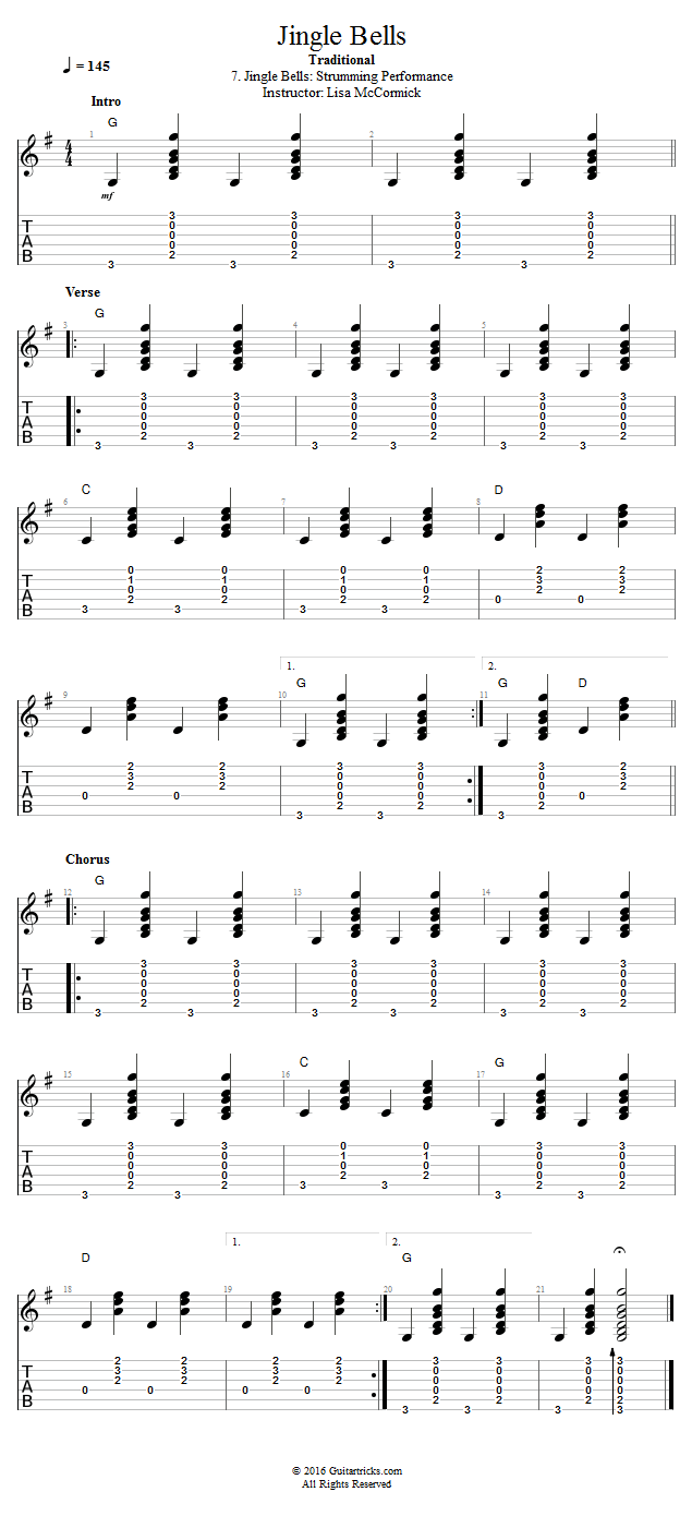 Jingle Bells: Strumming Performance song notation