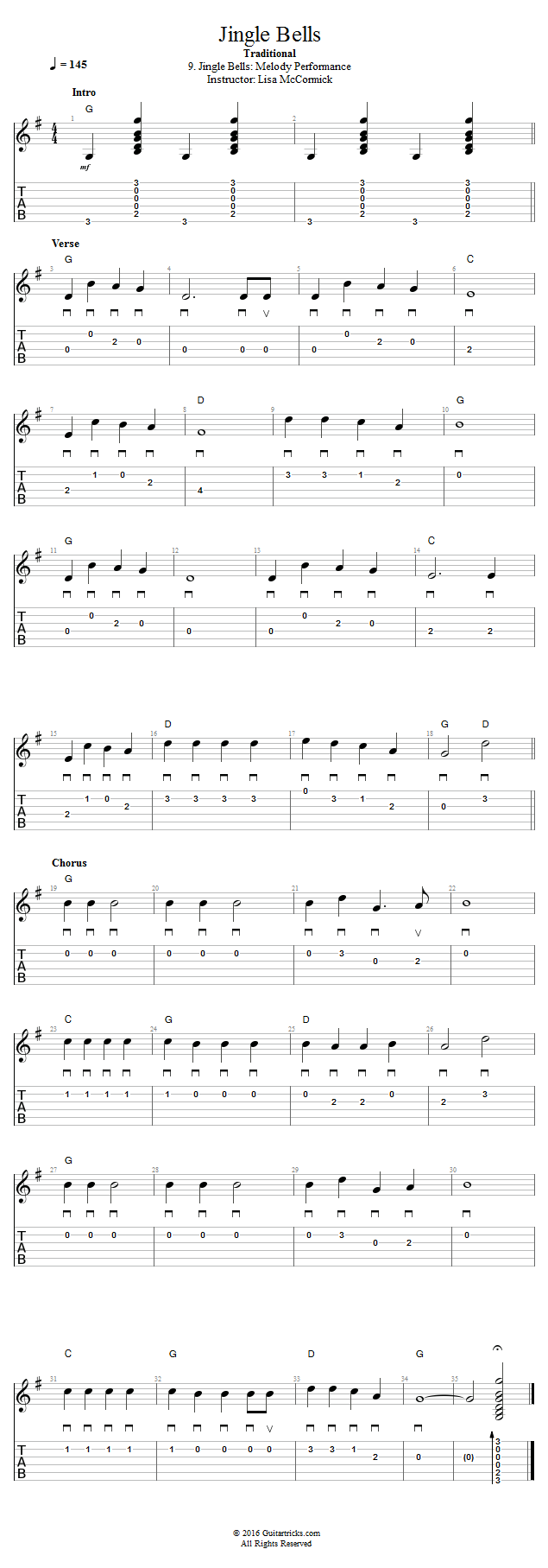 Jingle Bells: Melody Performance song notation