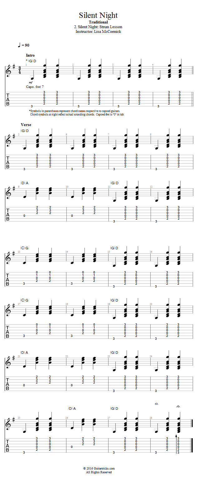 Silent Night: Strum Lesson song notation