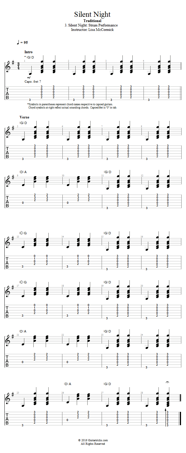 Silent Night: Strum Performance song notation