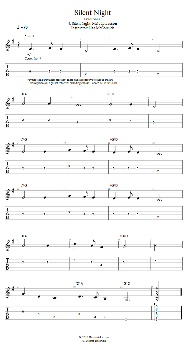 Silent Night: Melody Lesson song notation