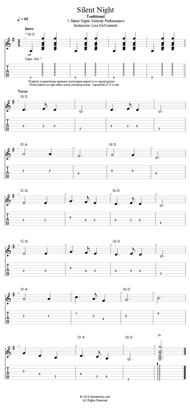 Silent Night: Melody Performance song notation