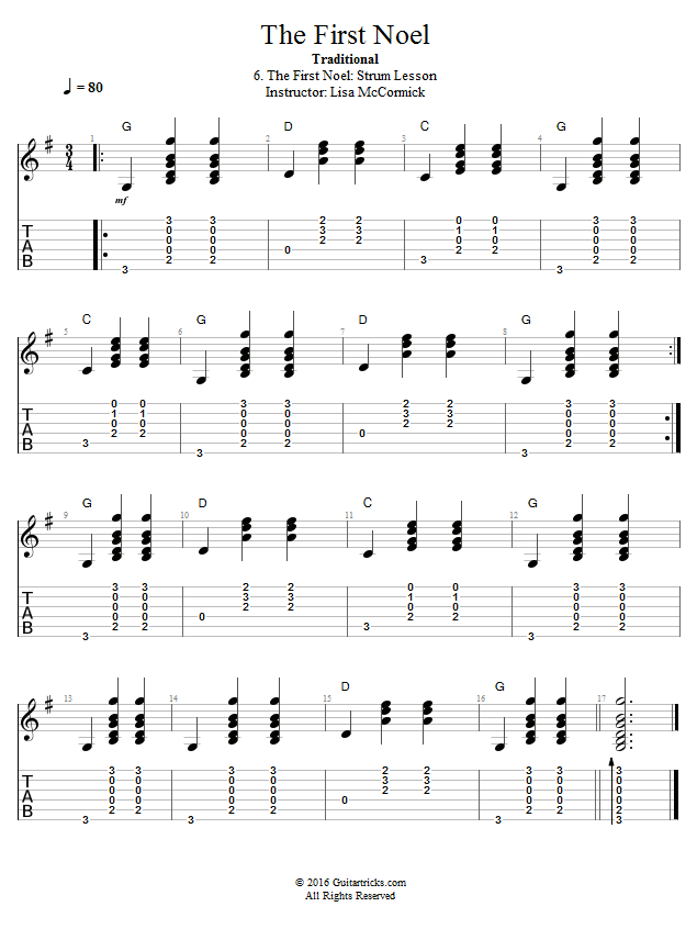 The First Noel: Strum Lesson song notation