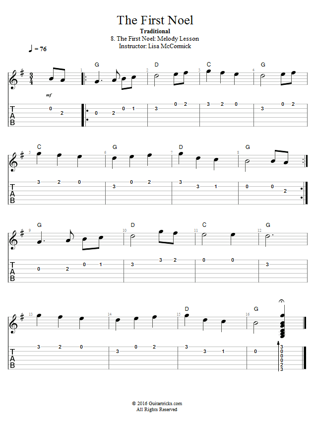 The First Noel: Melody Lesson song notation