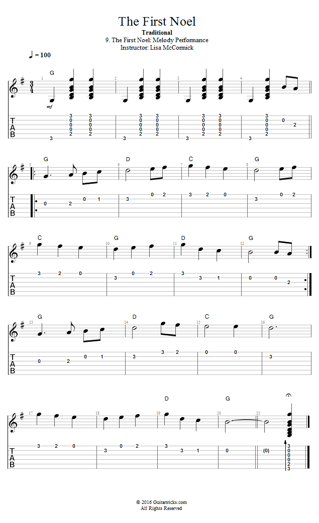 The First Noel: Melody Performance song notation