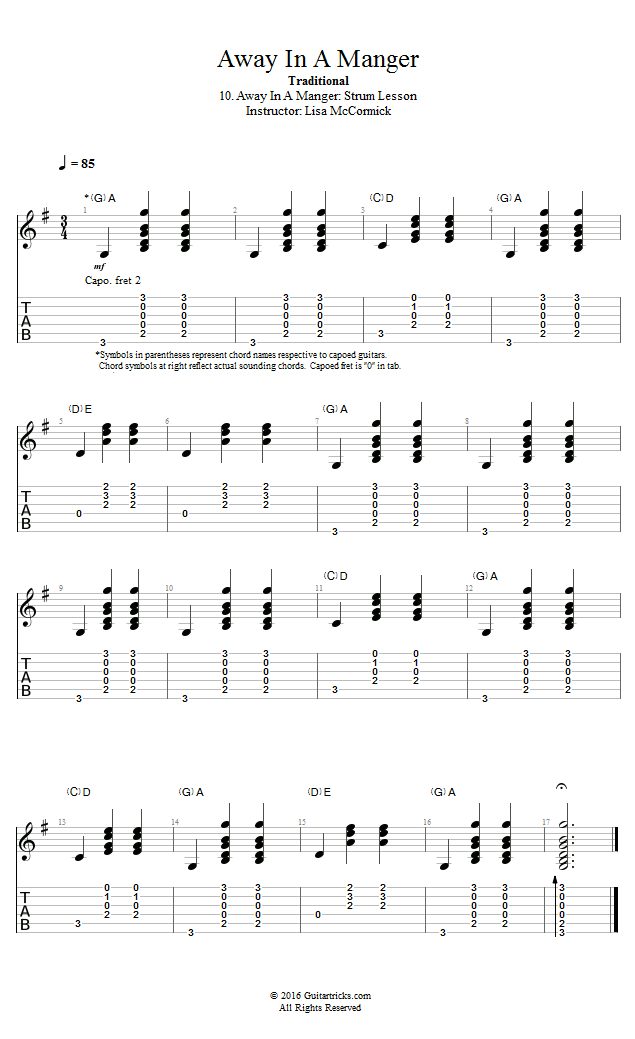 Away In A Manger: Strum Lesson song notation