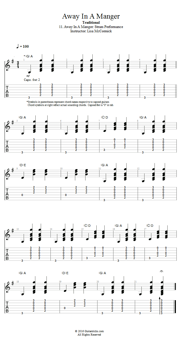 Away In A Manger: Strum Performance song notation
