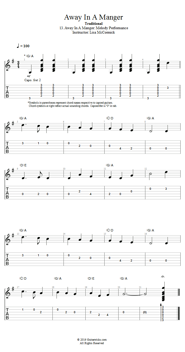 Away In A Manger: Melody Performance song notation