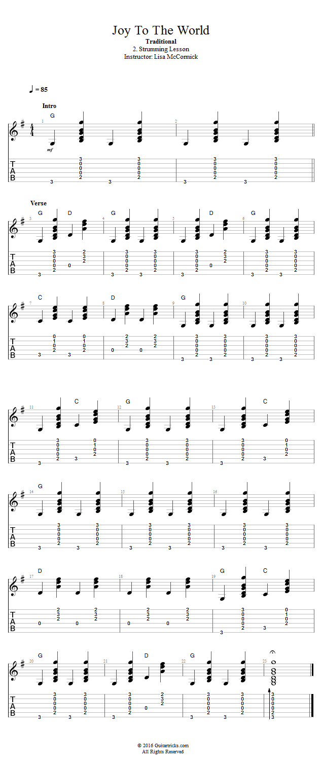 Joy To The World: Strumming Lesson song notation