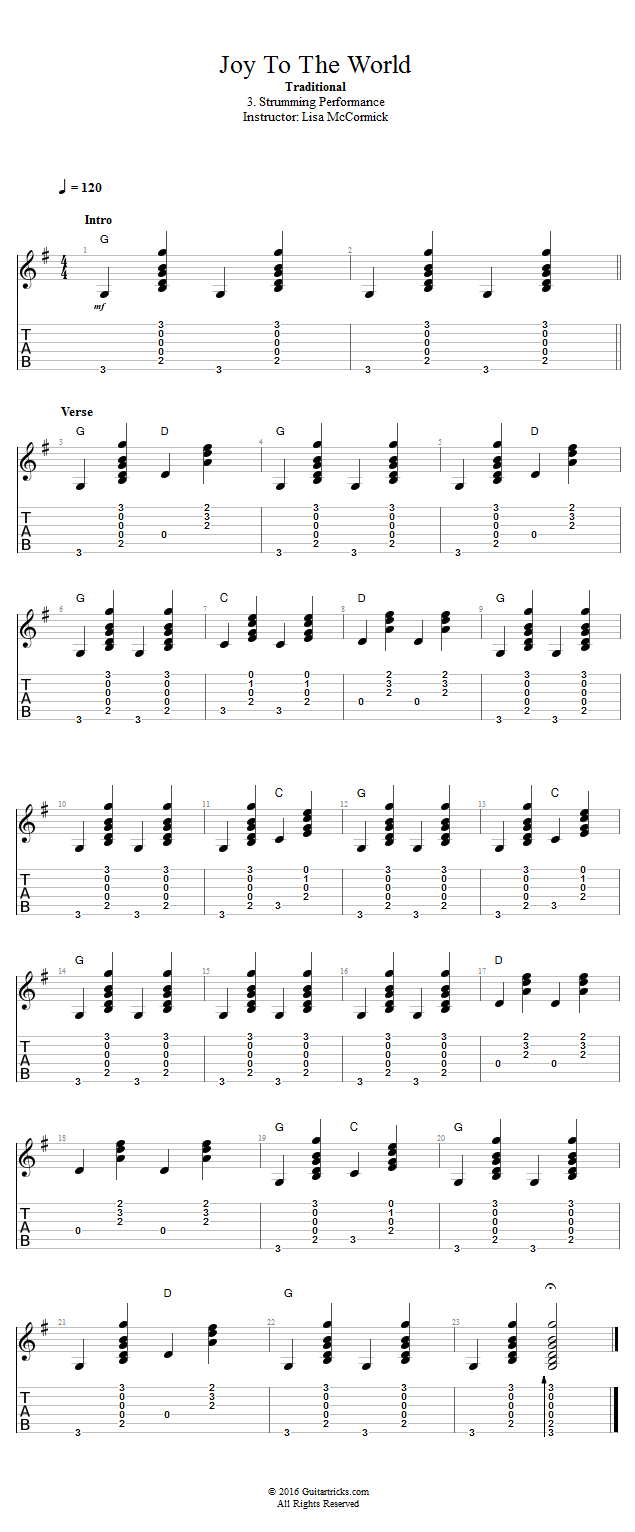 Joy To The World: Strumming Performance song notation